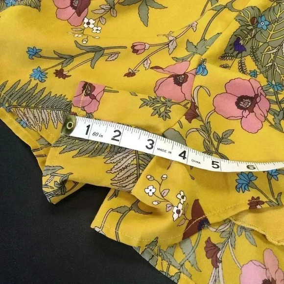 Blue Rain Womens Mustard Yellow Floral Leaf Print Ruffled Romper Dress Small - Picture 5 of 11